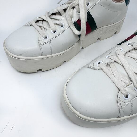 GUCCI Calfskin Web Bee Embroidered Womens Ace Platform Sneaker White EU 40.5 - Picture 11 of 15